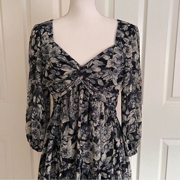 Cinq a Sept Harlie Floral Print Balloon Sleeve Dress in Slate Multi US 10 NEW - Picture 4 of 9